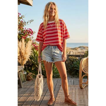 Striped Oversized Tee In Red