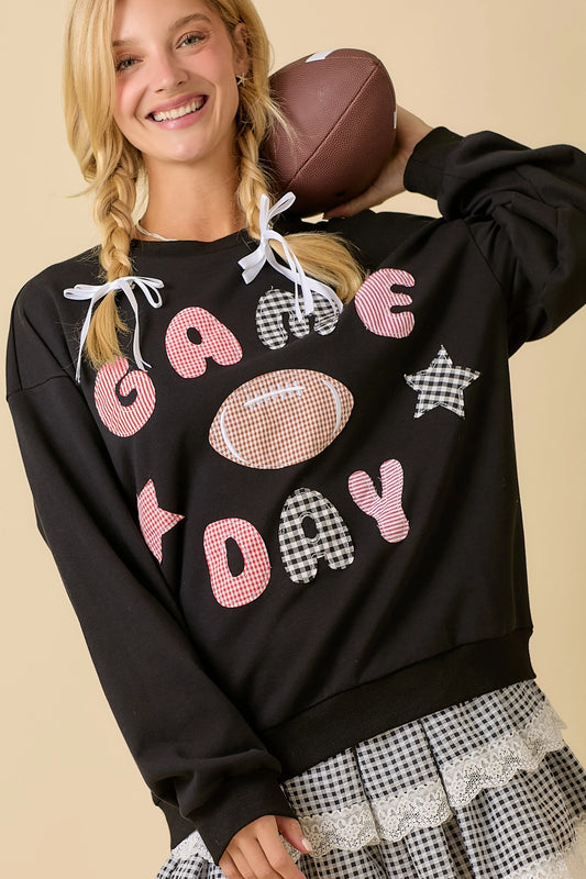 Game Day Patchwork Crewneck In Black