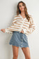Button Front Stripped Sweater In Taupe