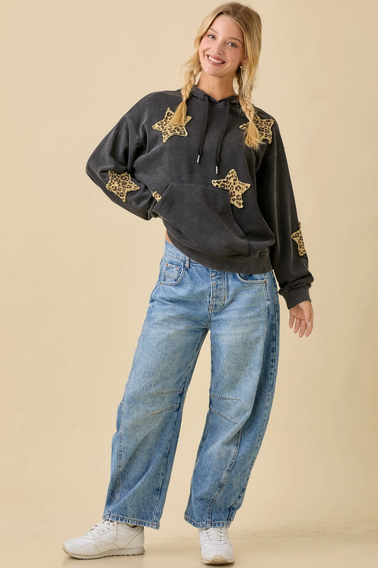 Mineral Wash Hoodie with Denim Star Patch