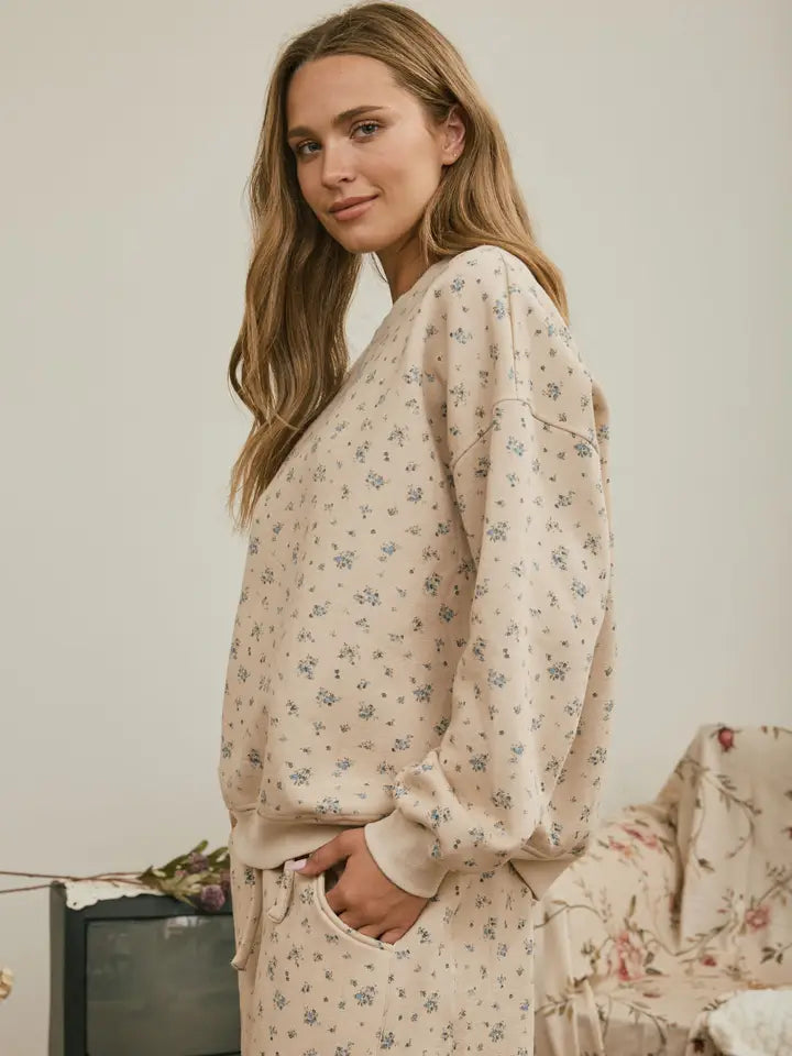 Ditsy Floral Boxy Crew Neck Sweatshirt