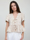 Floral Embroidery Tie Scalloped Top In Khaki