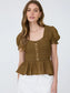 Smocked Puff Sleeve Ruffle Detail Top