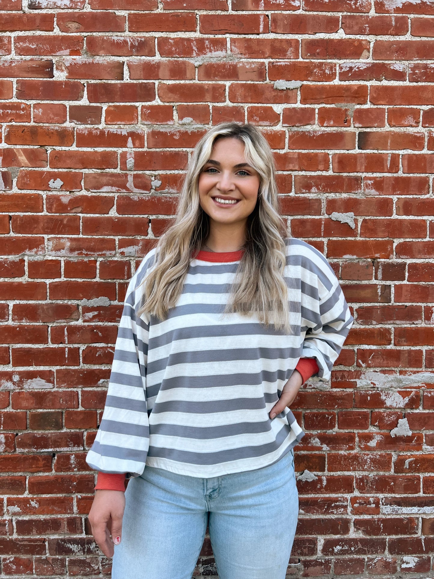 Kenna Stripe Sweatshirt in Grey