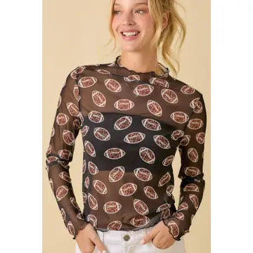 Leopard Print Football Long Sleeve Mesh Top