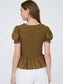 Smocked Puff Sleeve Ruffle Detail Top