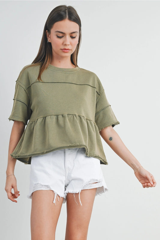 Riley Ruffle Tired Blouse In Olive