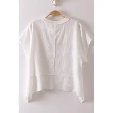 Flared Hem Waffle Knit Top In White