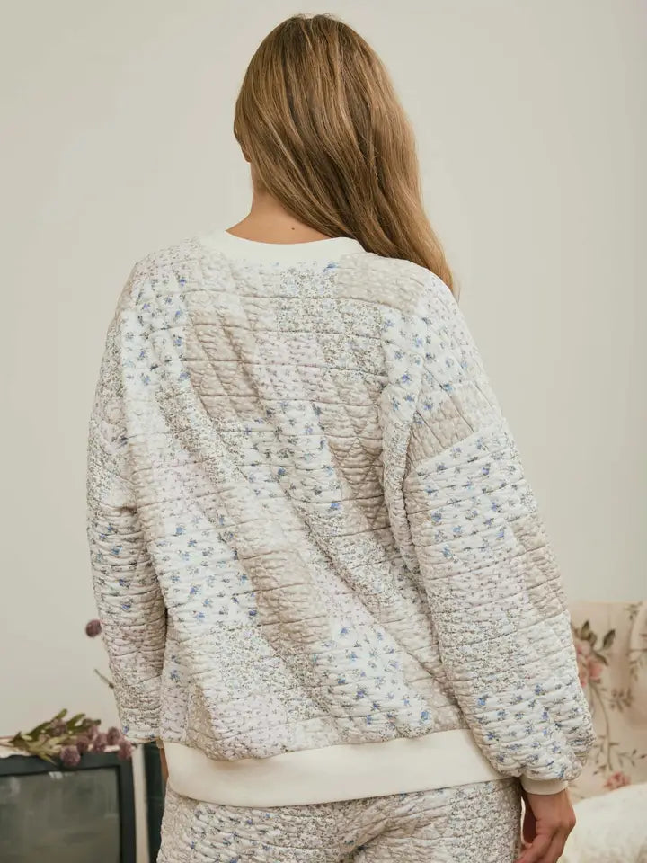 Floral Patchwork Quilted Crewneck