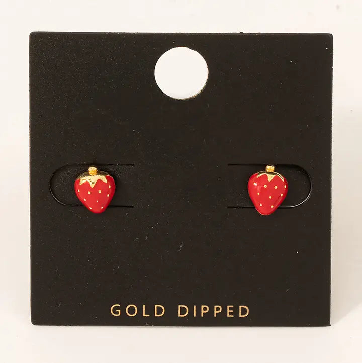 Gold Dipped Epoxy Strawberry Stud Earrings