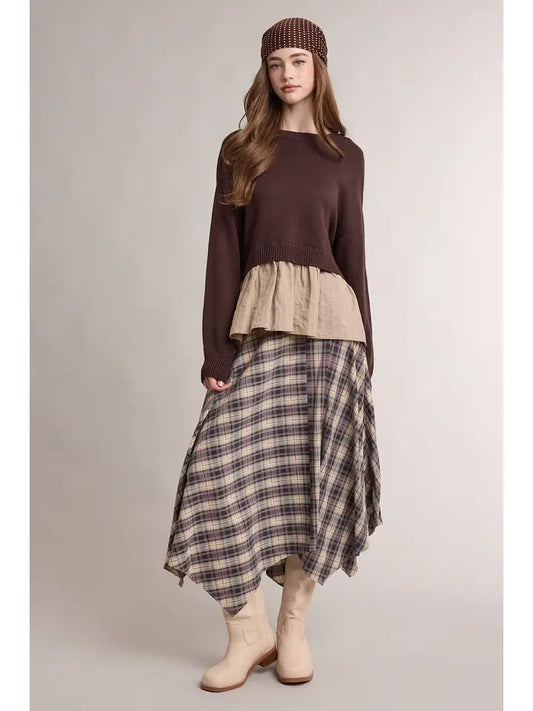 Twofer Ribbed Knit Sweater with Attached Peplum