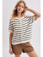Stripe Short Sleeve Sweater Cardigan In Ivory & Navy