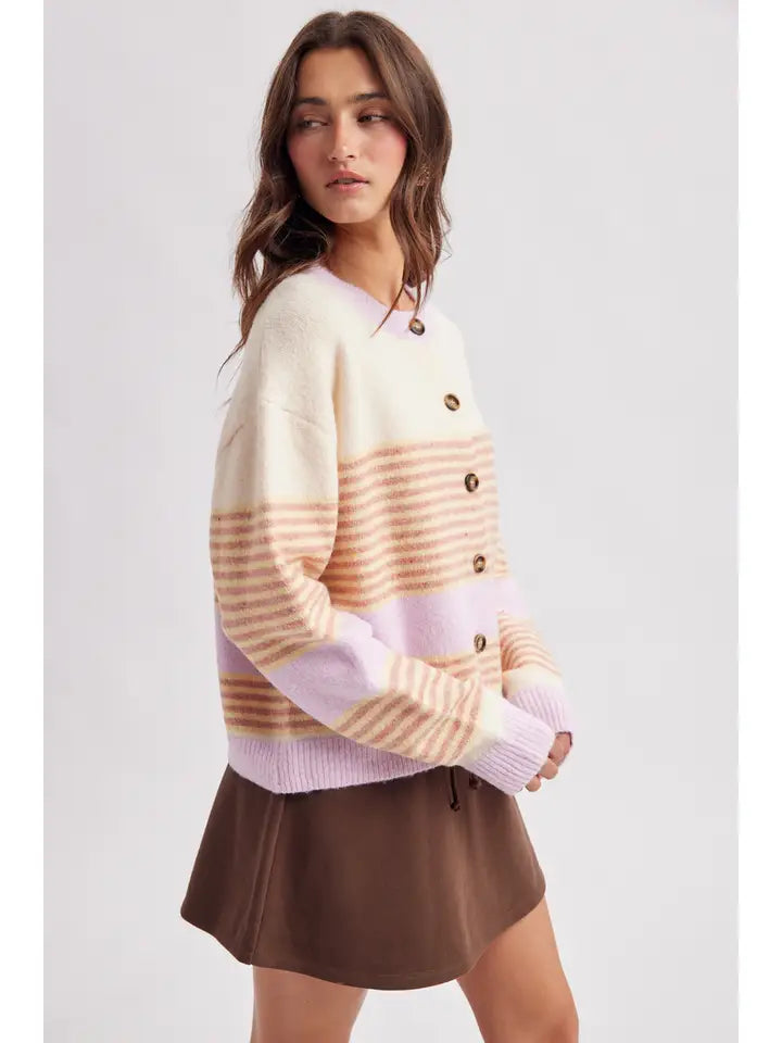 Striped Colorblock Sweater Cardigan