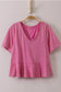 Lace Trim Mineral Washed Top In Pink