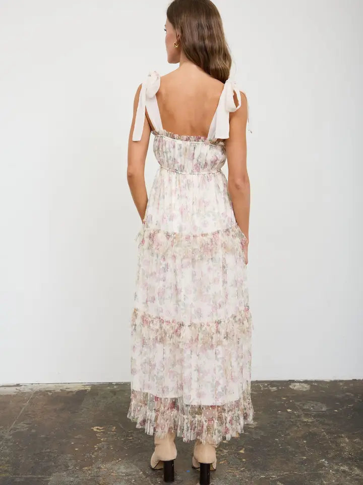 Floral Chiffon Tie Strap Ruffled Tiered Midi Dress – Patch of Heaven Boutique LLC