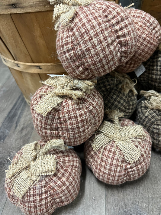 Mini Plaid Pumpkins In Dark Red