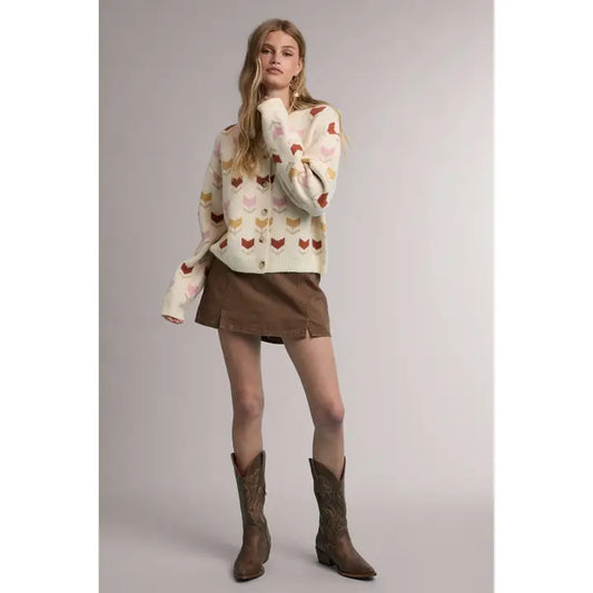 Tulip Print Sweater Cardigan