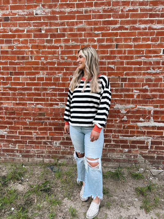 Kenna Stripe Sweatshirt in Black