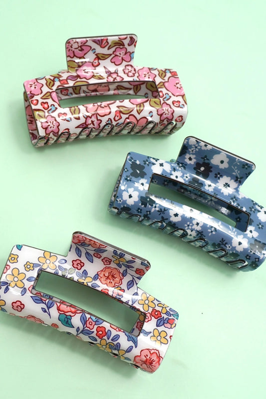 Jumbo Floral Rectangle Hair Claw Clips