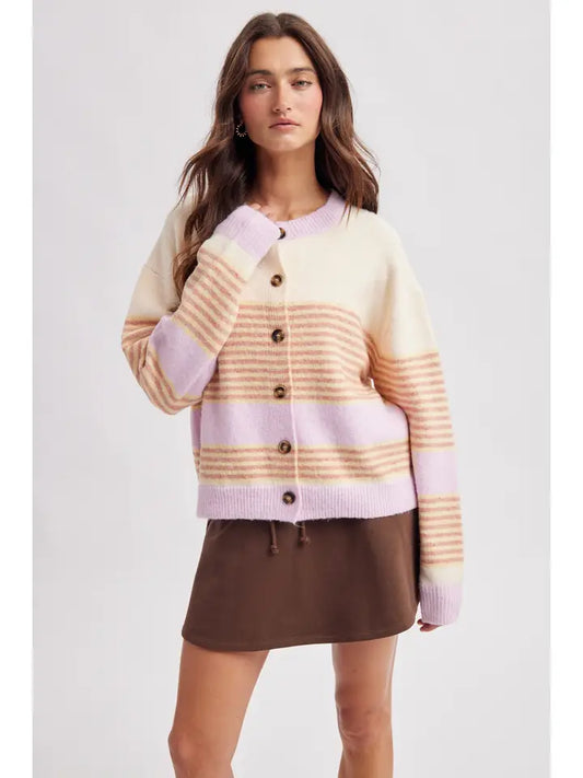 Striped Colorblock Sweater Cardigan