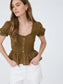 Smocked Puff Sleeve Ruffle Detail Top