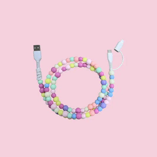 Solid Beaded Data Cable 2 in 1 Type-C To ip15