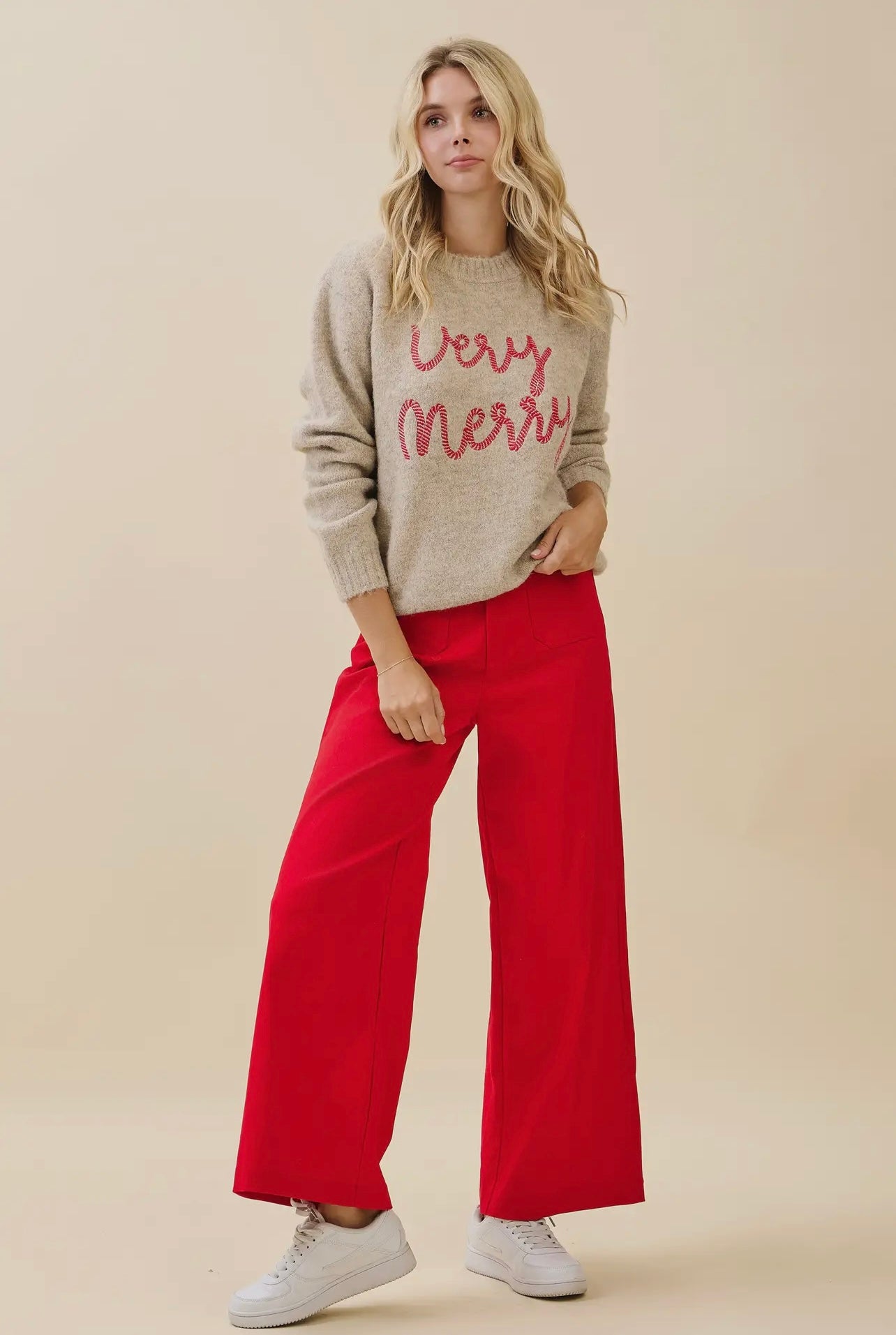 Red Wide Leg Denim Pants