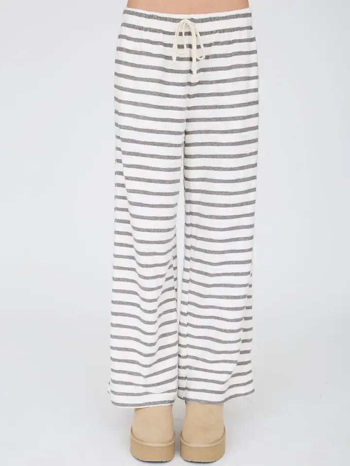 Stripe Wide Leg Knit Lounge Pants In Grey