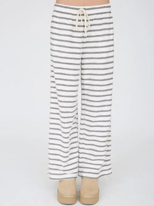 Stripe Wide Leg Knit Lounge Pants In Grey
