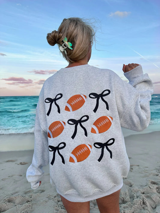 Game Day Embroider Football Bows Sweatshirt