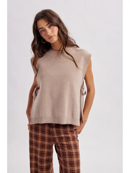 Sleeveless Open Side Sweater Vest In Mocha
