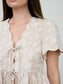 Floral Embroidery Tie Scalloped Top In Khaki