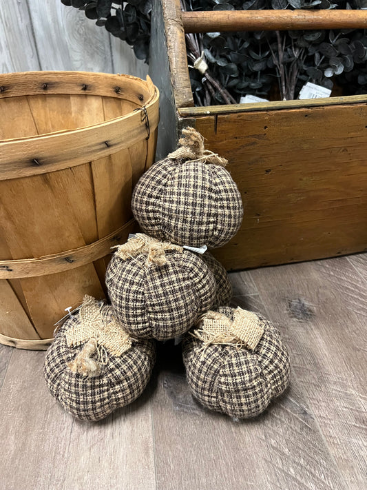 Mini Plaid Pumpkins In Dark Brown