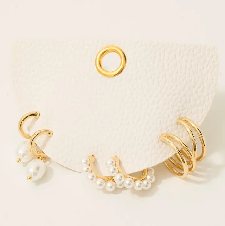 Mixed Pearl Stud Earrings Set