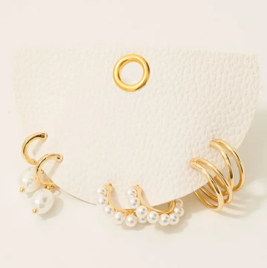 Mixed Pearl Stud Earrings Set