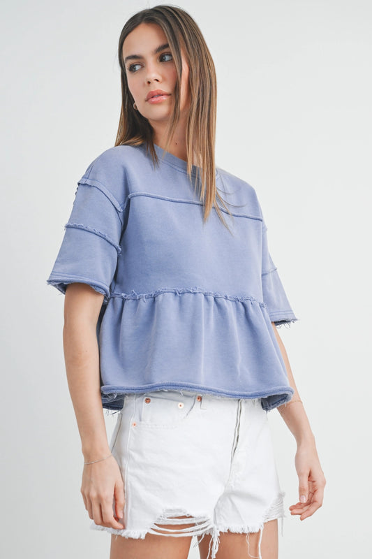 Riley Ruffle Tired Blouse In Blue