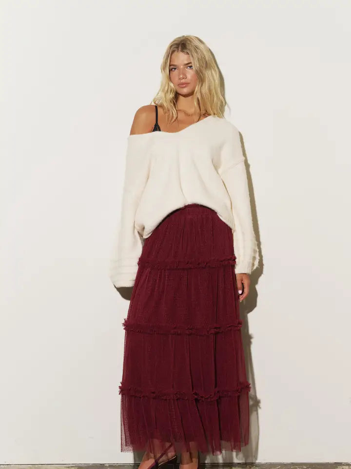 Polkadot Tulle Tiered Midi Skirt