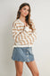 Button Front Stripped Sweater In Taupe
