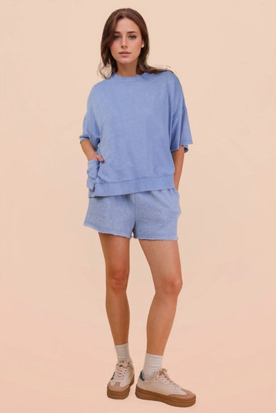 Mineral Washed Knit Casual Top & Shorts