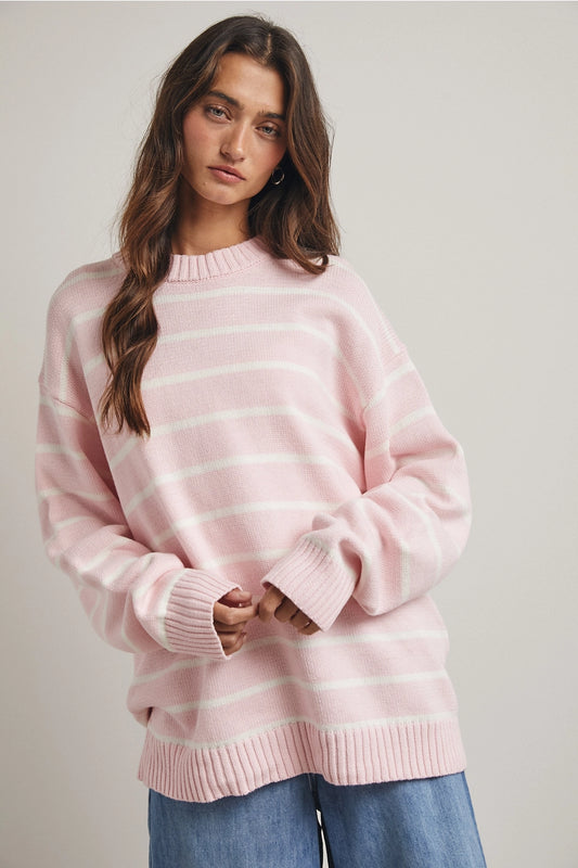 Oversized Striped Knit Sweater In Ballet