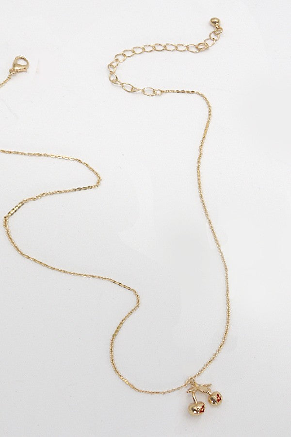 Gold Mini Cherry Charm Necklace
