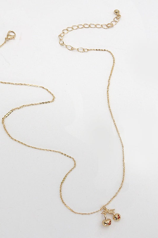 Gold Mini Cherry Charm Necklace
