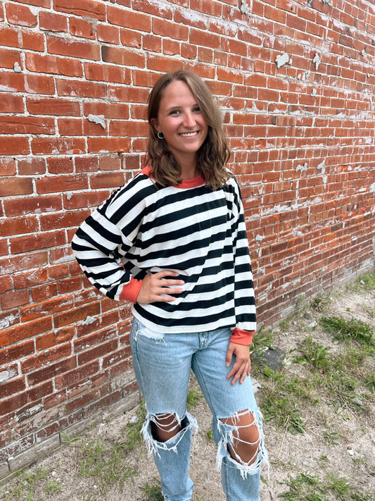 Kenna Stripe Sweatshirt in Black