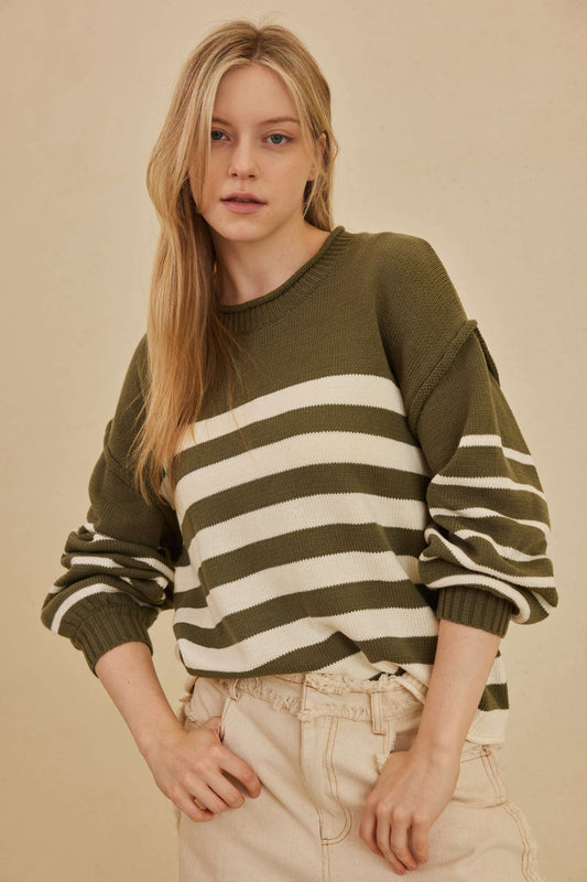 Taylor Olive Strip Sweater