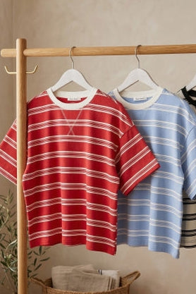 Striped Oversized Tee In Blue