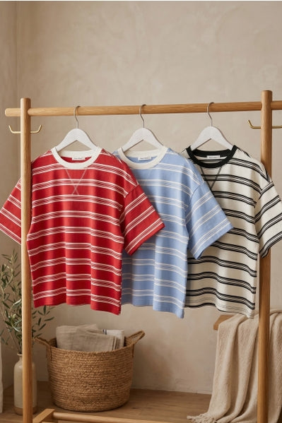Striped Oversized Tee In Red