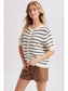 Stripe Short Sleeve Sweater Cardigan In Ivory & Navy