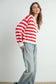 Button Front Stripped Sweater In Red