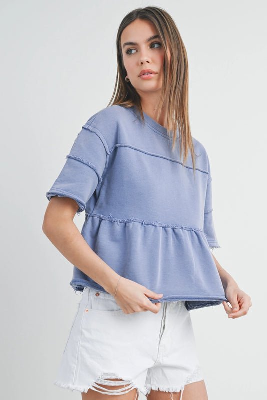Riley Ruffle Tired Blouse In Blue