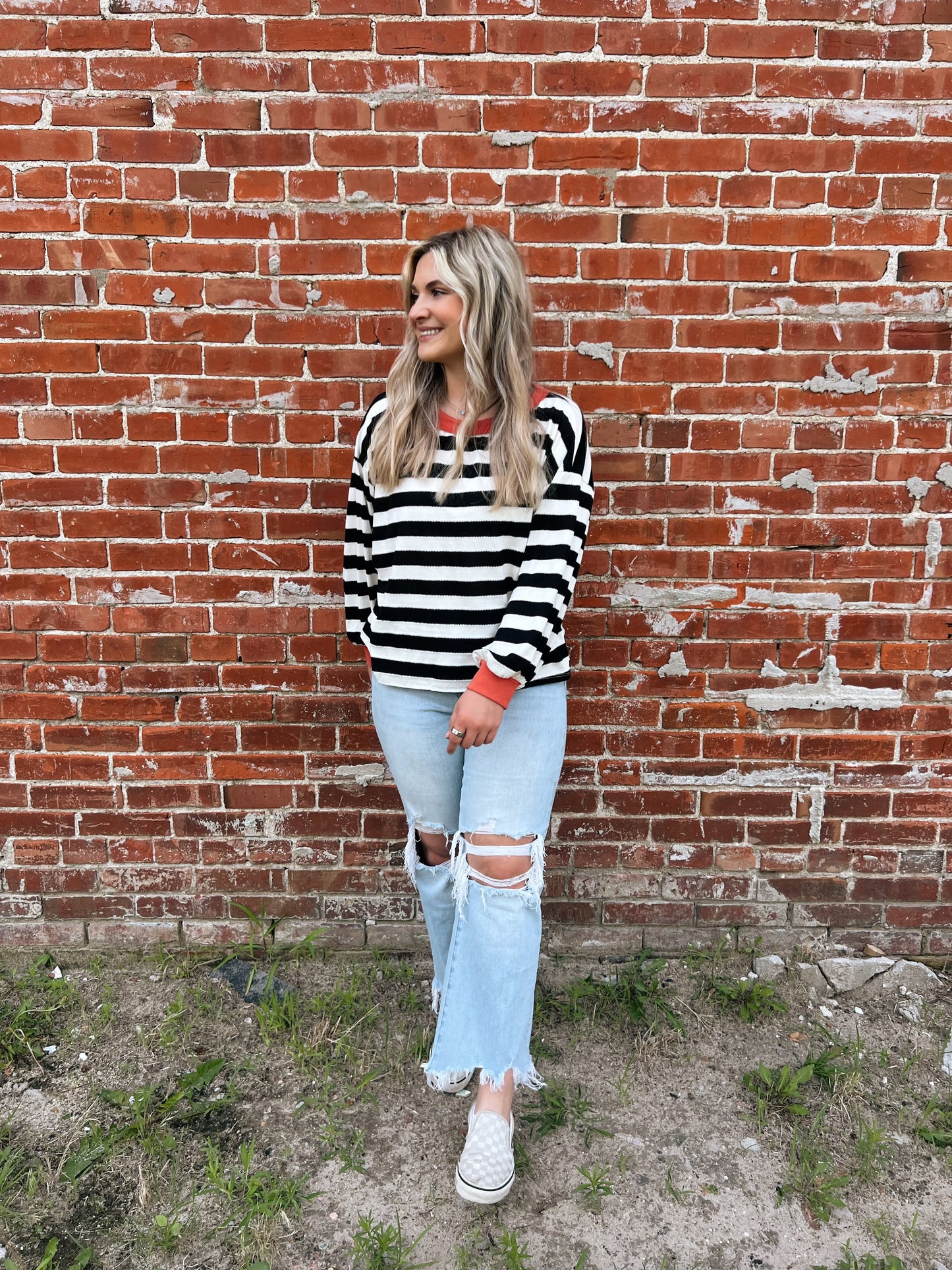 Kenna Stripe Sweatshirt in Black